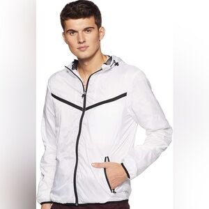 Men's White Hooded Windbreaker